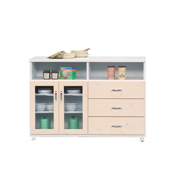 キッチンカウンター キッチン収納 幅117cm ホワイト 日本製 木製 キャスター付き カントリー調...