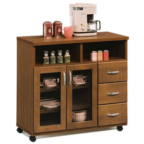 キッチンカウンター キッチン収納 幅89cm ブラウン 日本製 木製 キャスター付き カントリー調 ...
