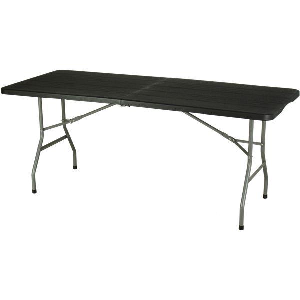 折りたたみテーブル 作業テーブル 約幅180cm 木目ブラック 強化プラスチック天板 完成品 日曜大...