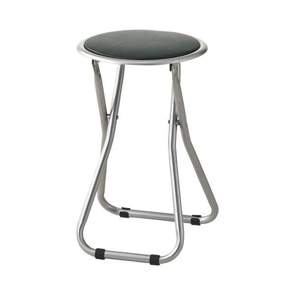 (まとめ) 折りたたみ丸イス ブラック1脚 〔×3セット〕