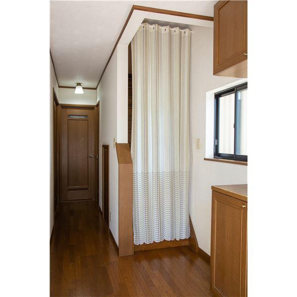 パタパタ カーテン 約 幅100 cm×丈185cm ベージュ ストライプ 洗える フリーカット 省...