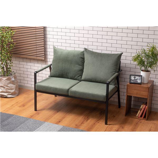ソファ 約幅114cm 2人掛け グリーン 肘掛け アーム付き スチール カバーリング 肘付き ソフ...