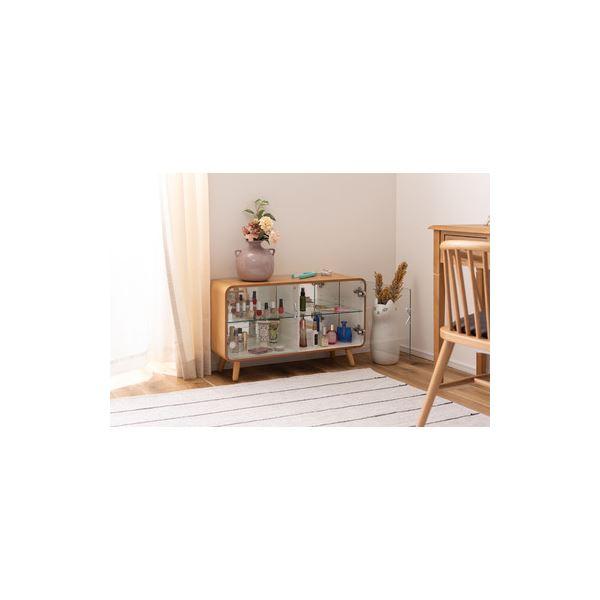 コレクションケース 約幅79.5cm ロータイプ ナチュラル 脚付き 天然木 ラバーウッド 強化ガラ...