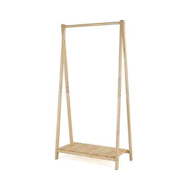 ハンガーラック 衣類収納 約幅75cm 1段 ナチュラル 木製 棚付き 脚裏クッションシート付き イ...