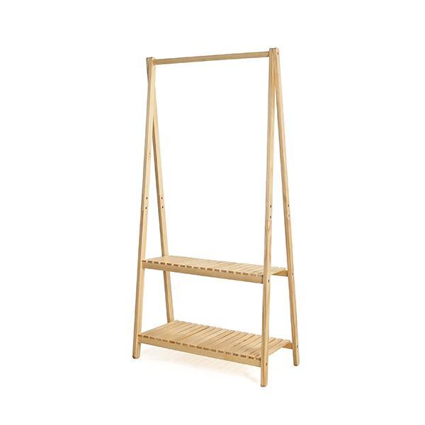 ハンガーラック 衣類収納 約幅75cm 2段 ナチュラル 木製 棚付き 脚裏クッションシート付き イ...