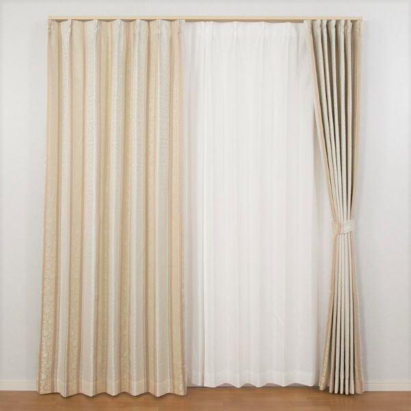 遮光 カーテン 約幅100cm×長さ105cm×2枚セット ベージュ 3級遮光 花柄ストライプ 洗え...