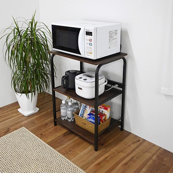 レンジラック ロータイプ 高さ83cm ブラック コンセント付き スライド式収納棚 キッチン収納 レ...