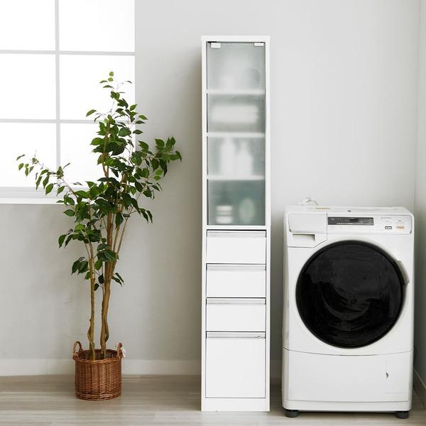 ランドリーチェスト 幅30cm ハイタイプ 高さ170cm ガラス扉付 すき間収納 スリム 大量収納...