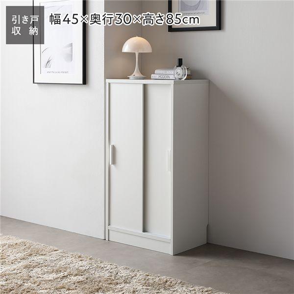 スリム 収納棚 キャビネット 約幅45×奥行30cm ホワイト 木目なし 引き戸 可動棚 背面なし ...
