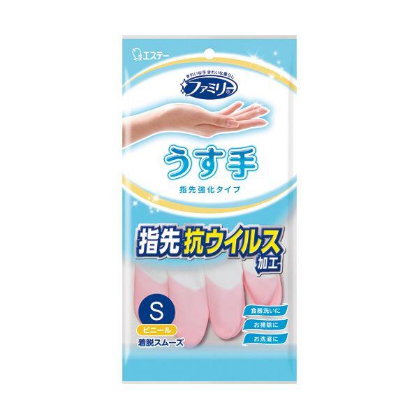 (まとめ) エステー ファミリー ビニールうす手 指先強化手袋 ピンク S 1双 〔×10セット〕