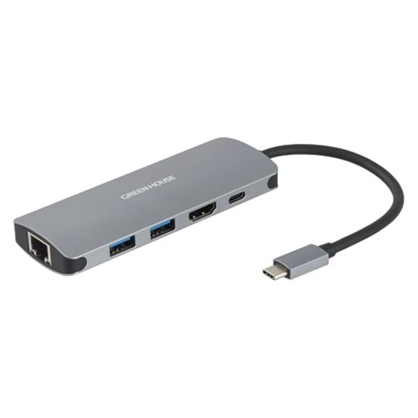 グリーンハウス USB Type-Cドッキングステーション 有線LANポート GH-MHC5A-SV
