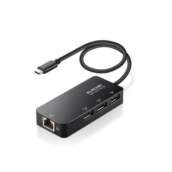 エレコム LANアダプター 有線 タイプC Giga USBハブ付 EDC-GUC3H2-B