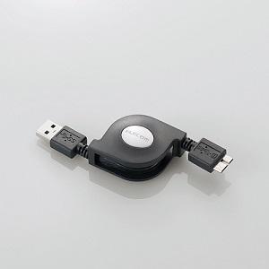 エレコム ＵＳＢ３．０ケーブル／Ａ−ｍｉｃｒｏＢ／巻取式 USB3-AMBRL07BK