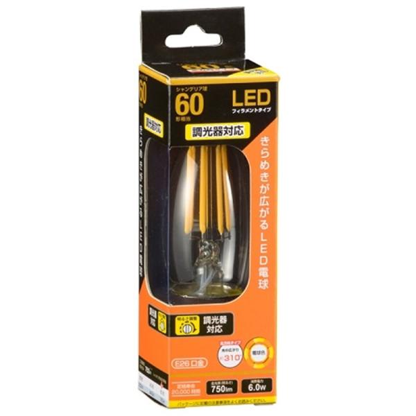 オーム ＬＥＤ電球　シャンデリア形　Ｅ２６　クリア　調光対応 LDC6L/D C6