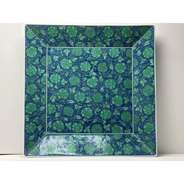 前畑陶器　庫山窯　緑彩更紗　角盛皿