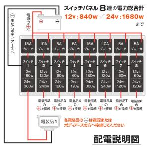 船舶用スイッチ 8連 スイッチパネル 12v ...の詳細画像3
