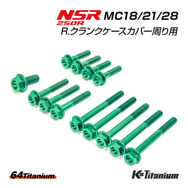 NSR250 R. クランクケースカバー周り チタンボルト 13本セット グリーン MC18 MC2...