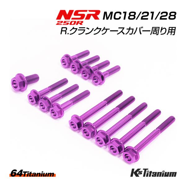 NSR250 R. クランクケースカバー周り チタンボルト 13本セット パープル MC18 MC2...