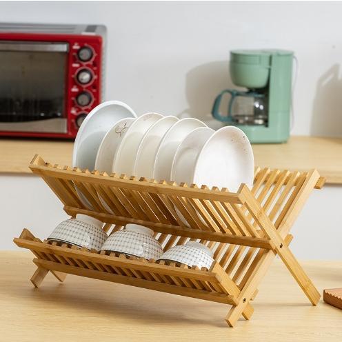 木製ディッシュスタンド2段折りたたみ食器スタンドディッシュラック食器立て皿立てお皿収納木目調韓国家具