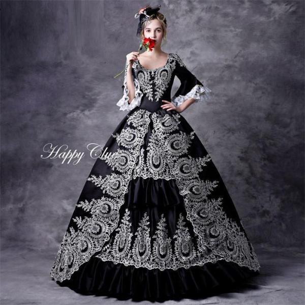 貴族ドレス お嬢様 中世ヨーロッパ 宮廷ドレス 黒 ブラック オペラ声楽 プリンセス お姫様ドレス ...