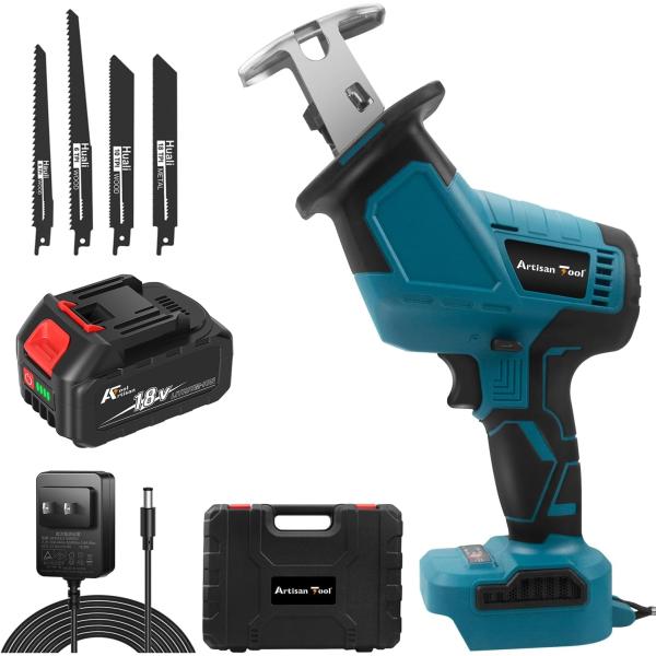 AT 充電式 小型レシプロソー（青） コードレス 18V 電気のこぎり 電動 のこぎり 庭木の剪定 ...