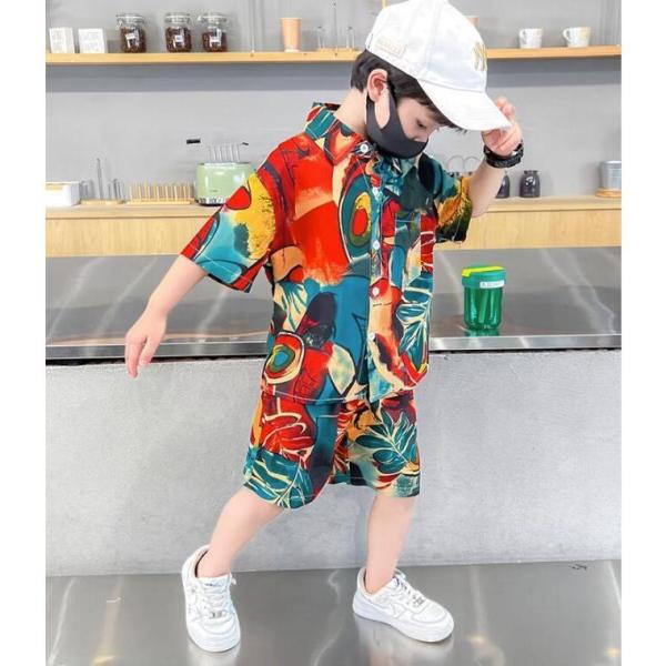 キッズ アロハシャツ Tシャツ 短パンツ 2点セット 花柄 半袖 子供服 男の子 シャツ リゾート ...