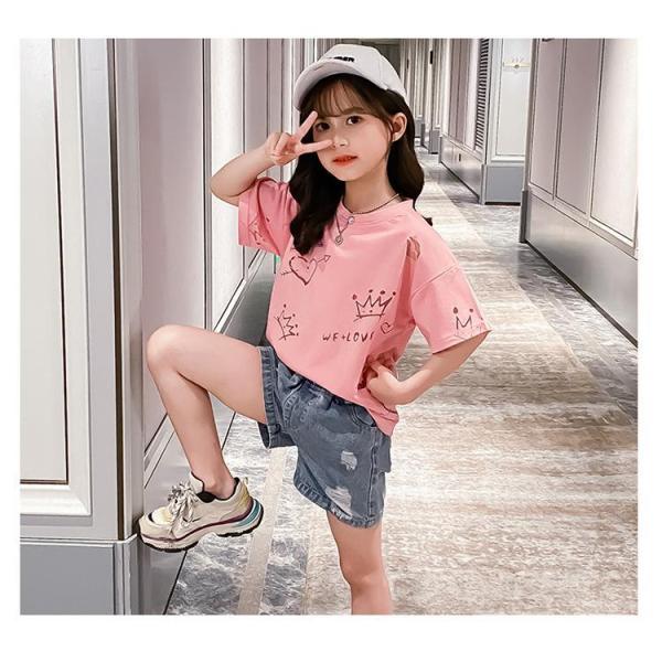 子供服 セットアップ 女の子 半袖 夏 2点セット Tシャツ デニムパンツ ショートパンツ 韓国子供...