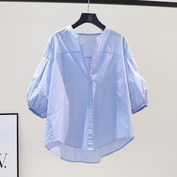 ふくらんだ袖 ブラウス 可愛い デザイン バルーン袖 通勤 韓国風 シャツ 