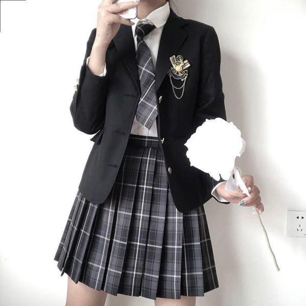 ブレザー 女子学生用 生 5点セット  スカート シャツ ネクタイ バッジ コスプレ 学生服 セーラ...