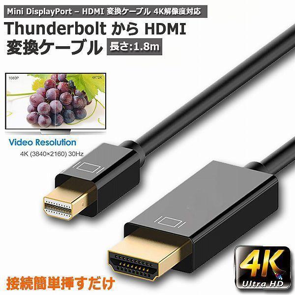 ミニ ディスプレーポート Mini DisplayPort 変換 HDMI 4K対応 1.8m ブラ...