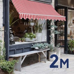 オーニングテント 2M 巻き取り式 防水 格納式 手動 白フレ ストライプ レッド ホワイト 赤 白 日よけシェード