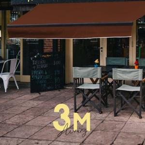 オーニングテント 3M 張出 2m 巻き取り式 防水 格納式 手動 黒フレーム こげ茶色 ブラウン 日よけ サンシェード