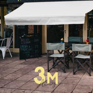 オーニングテント 3M 張出 2m 巻き取り式 防水 格納式 手動 白フレーム ホワイト 白 折りたたみ 折り畳み あすつく対応