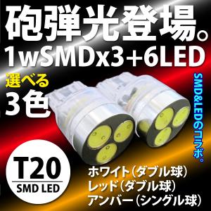 T20ウェッジ球 3chipSMDLED3球＋LED6球 カラー選択　｜ksplanning