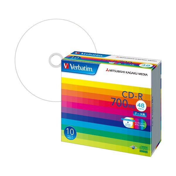 (まとめ) バーベイタム データ用CD-R 700MB ホワイトワイドプリンターブル 5mmスリムケ...