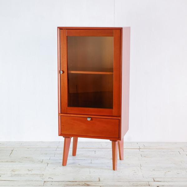ヴィンテージ調 ガラス キャビネット 幅50.5×奥行35×高さ110cm 木製 マホガニー 北欧風...