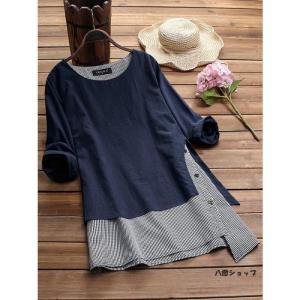 切り替えロングシャツ 重ね着風 ブラウス シャ...の詳細画像2