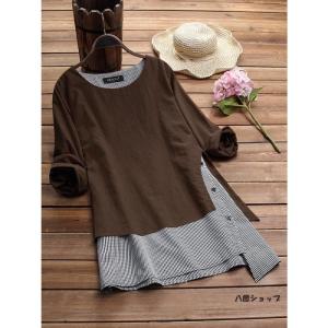 切り替えロングシャツ 重ね着風 ブラウス シャ...の詳細画像5