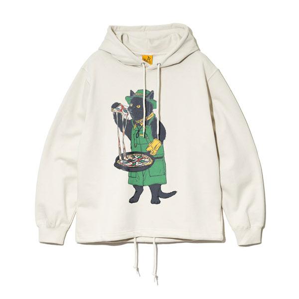 ゴースローキャラバン パーカー 空紡糸裏毛 スキレットピザ猫 ヘムスピンドルフーディー メンズ go...