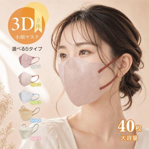 マスク 3D 3D立体マスク 小顔 バイカラー マスク 40枚 血色マスク 99%カット 男女兼用 ...