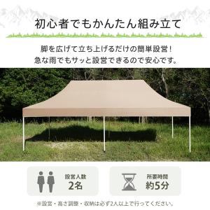 タープテント 3m×6m ワンタッチ テント 大型 高さ調節 日よけ