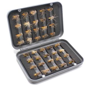 フライ用 毛ばり ケース付 40本セット テンカラ毛鉤 灰/金