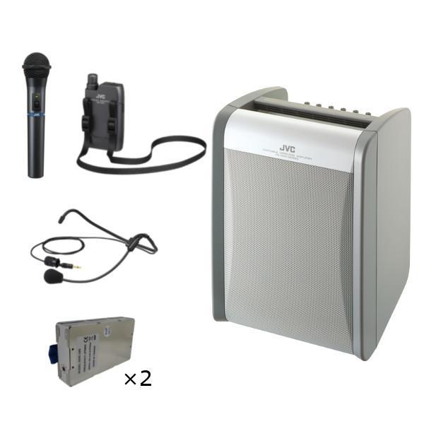 CDプレーヤー搭載 ポータブルワイヤレスアンプ＋ハンド型/ペンダント型ワイヤレスマイク増設セット+ヘ...