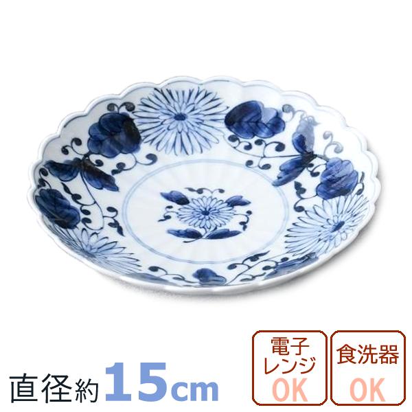 有田焼 染付菊唐草 お皿（大） 直径約15cm【送料無料 ※】 電子レンジ・食洗機対応 日本製 和食...