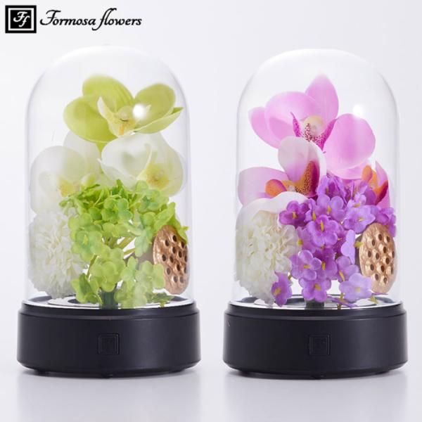 タイマー機能付き LEDライト ドームケース入り 胡蝶蘭ドーム / 仏花 花 造花 蘭 胡蝶蘭 菊 ...
