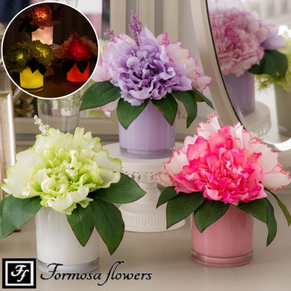 タイマー機能付き LEDライト フリルピオニーグラス / 造花 花 ピオニー 光る LED ライト ...