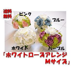 ホワイトローズアレンジ Ｍサイズ 【2個セット】 造花 バラ ばら 薔薇 LED センサーライト 灯...