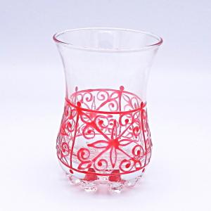 チャイグラス 赤 チューリップ型  グラス ガラスコップ 花底 チュニジア 054a｜ktsamantha