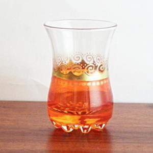 チャイグラス オレンジ チューリップ型 グラス ガラスコップ 花底 チュニジア 055e｜ktsamantha