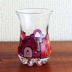 チャイグラス ピンク×パープル チューリップ型 街 グラス ガラスコップ 花底 チュニジア 056f｜ktsamantha